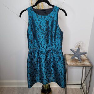 Tabitha Floral Jacquard Dress Womens 4 Cutout Back Fit & Flare Teal Blue